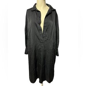 CP Shades Women's Dark Gray Split Neck Long Sleeve Tunic Silk Blend Dress